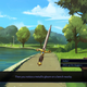 A dagger hangs in the middle of the screen in a park. Below it a text box informs you of its presence and presents you with the option to talk to it, or pick it up.